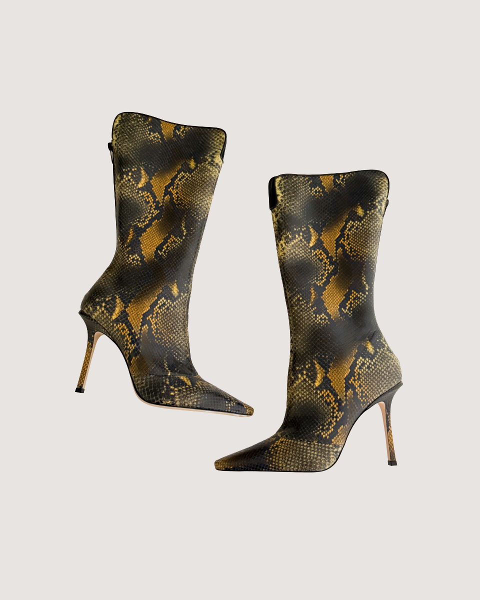 Jimmy Choo Grey Italian Leather Knee High Boot Heels (US 7 / IT 37